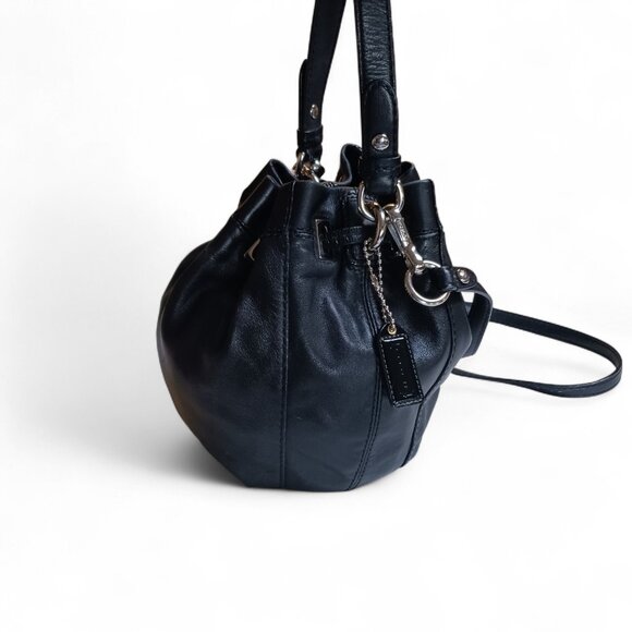 Authentic Coach Mia Drawstring Bucket Bag 14601 | Black Leather Polka Dot - Picture 3 of 14